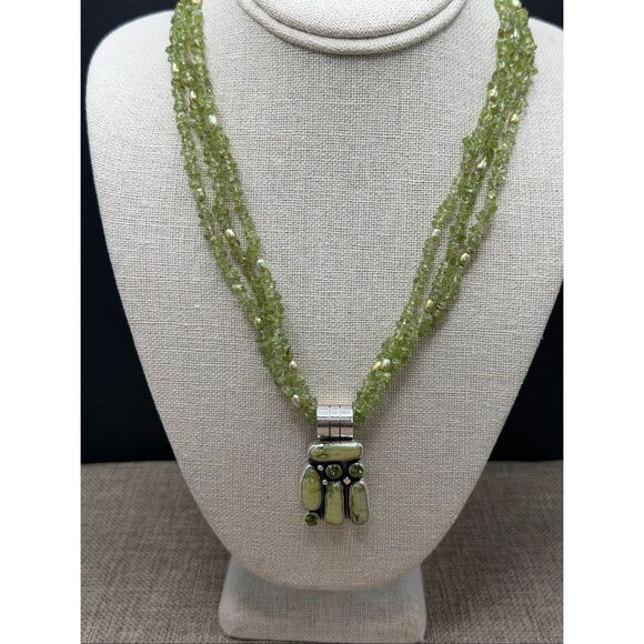 Exquisite Multi-Strand Peridot & Freshwater Pearl Couture Necklace Stamped DR925 - Picture 9 of 9